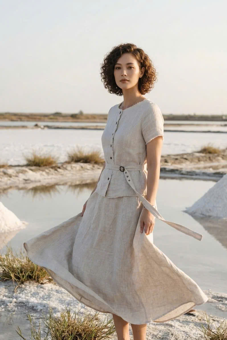 Áo Linen Tua Rua Rút Chỉ Lanh Xám TOP220 Thời trang thiết kế Hity