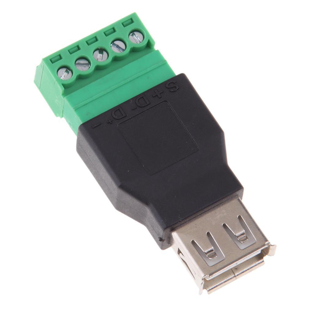 USB 2.0 Type A Female to 5 Pin Screw Shield Terminal Plug Adapter Connector