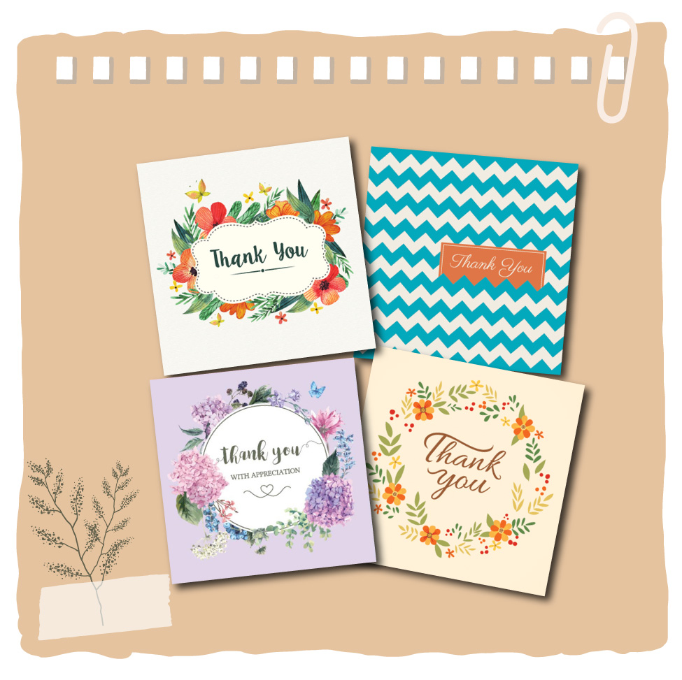 Combo 4c Thiệp cảm ơn Thank you - Thiệp Grey 9x9cm kèm phong bì