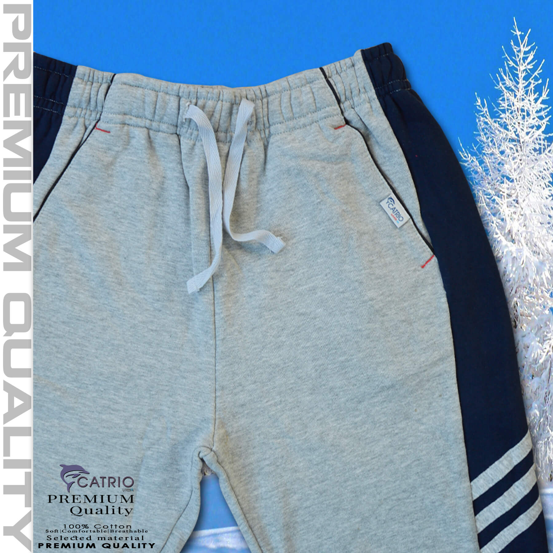 Quần dài bé trai vải 100% cotton PHỐI SƯỜN màu XÁM pha đen là quần nỉ trẻ em CATRIO từ 9 tuổi đến 18 tuổi phù hợp thời tiết se lạnh mùa thu đông với kiểu dáng thể thao tuyệt đẹp