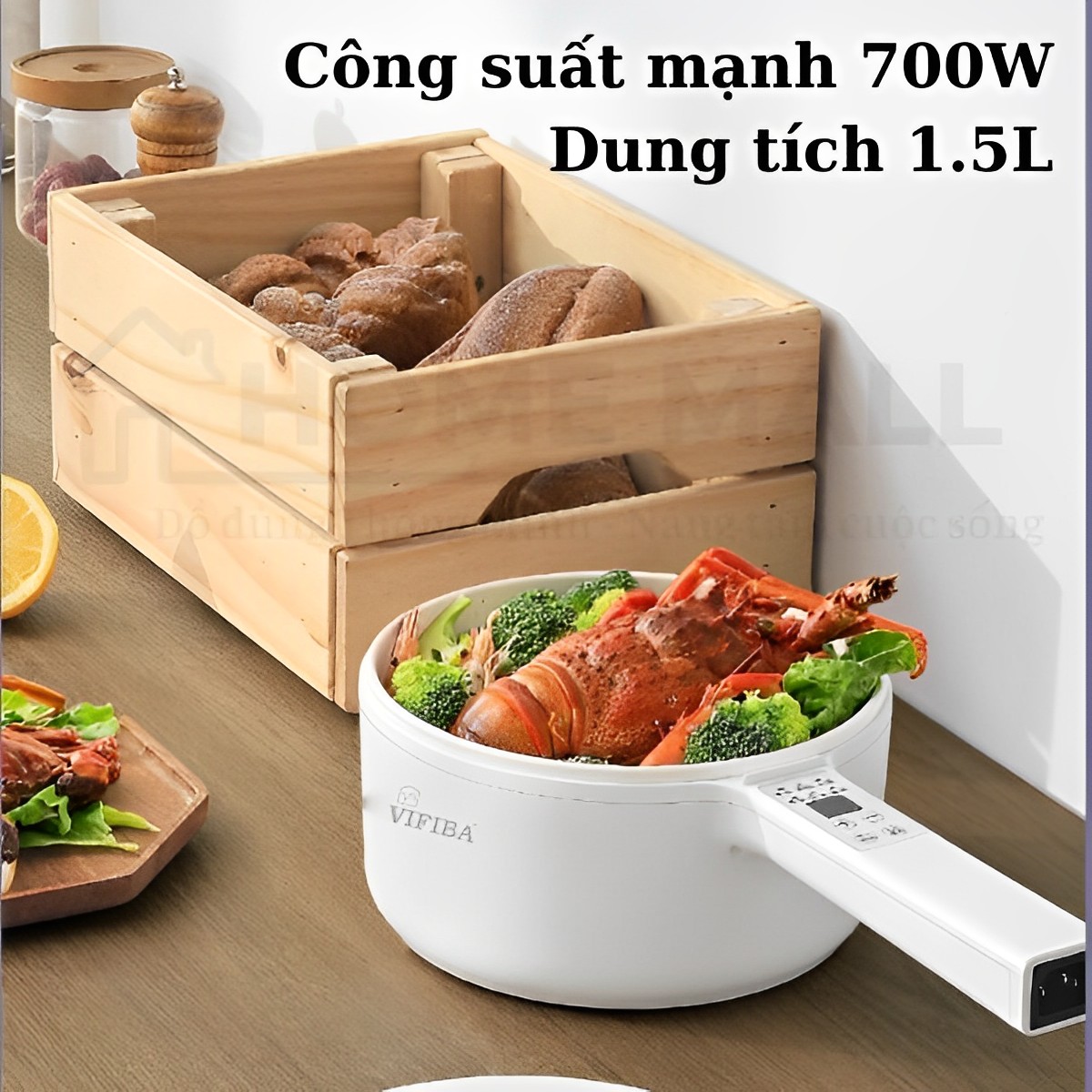 Nồi lẩu điện đa năng cao cấp 6IN1 chống dính kèm xửng hấp Homea2z, nồi hấp điện, chảo điện thông minh 2 tầng siêu tốc