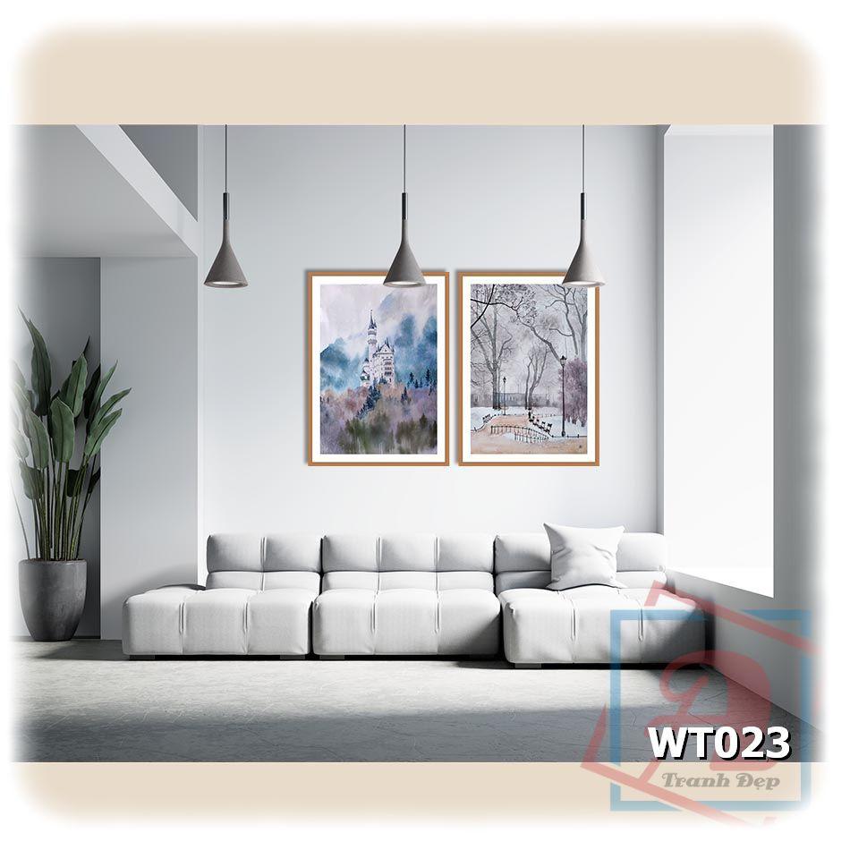 Bộ 2 tranh canvas phong cách màu nước  - Lâu đài - WT023
