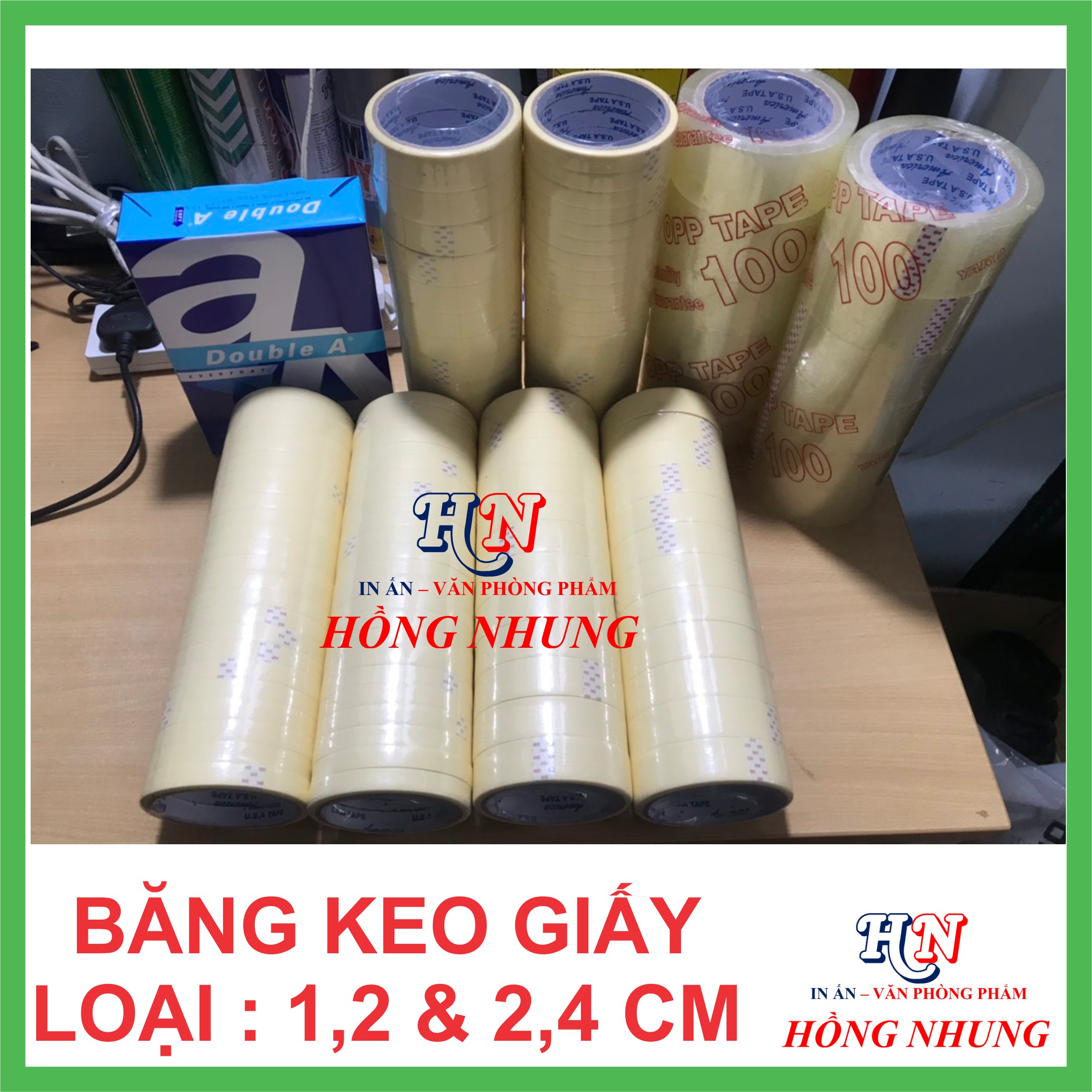 [ SÉT ] COMBO 12 Cuộn Băng Keo Giấy 1,2F (1,2cm) ; Siêu dính, bền, chắc chắn, tiện dụng ; Hồng Nhung VPP