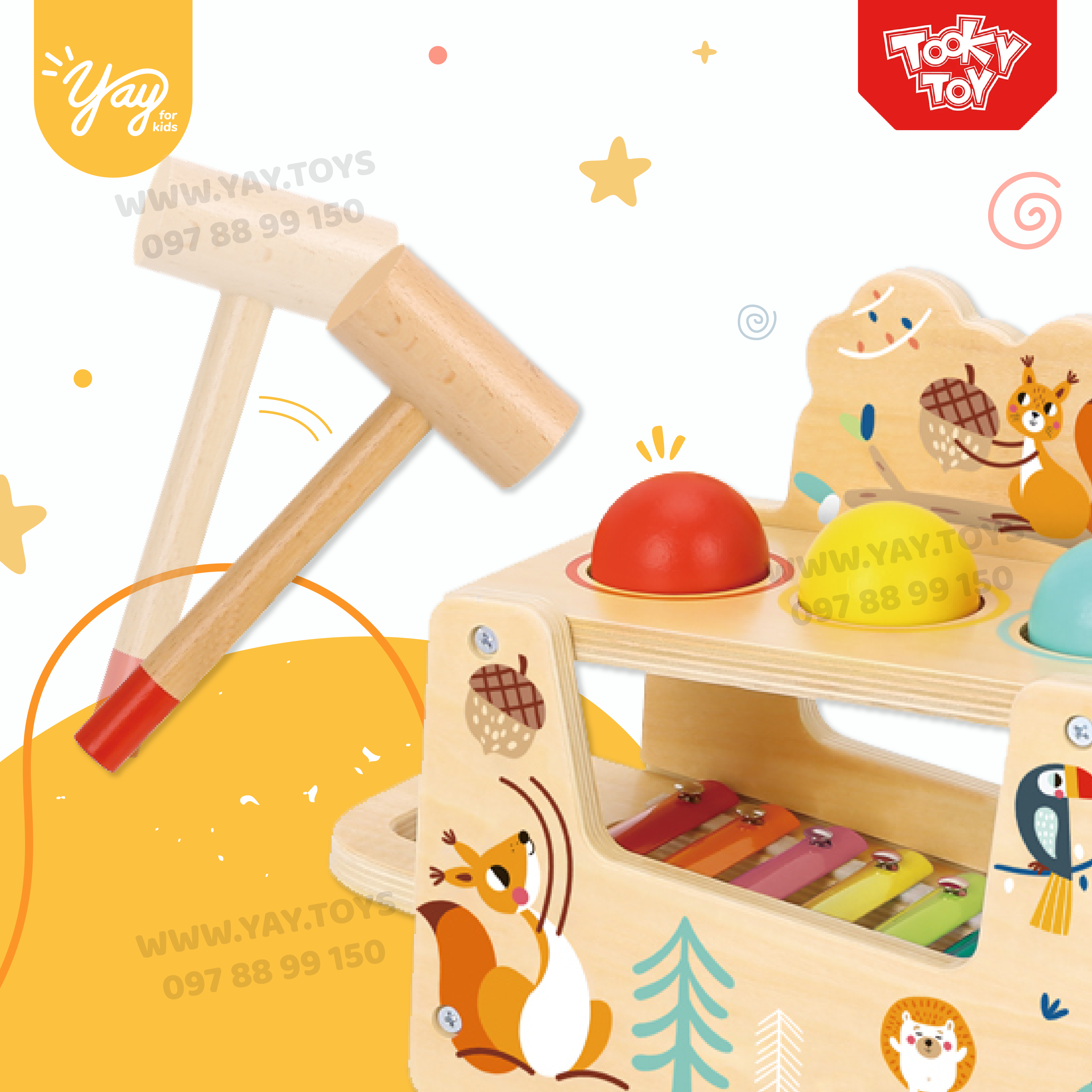 [COMBO 2 TRONG 1] Đập Bóng Nảy Nhạc - Đập Bóng Gỗ Montessori TOOKY TOY 12M+