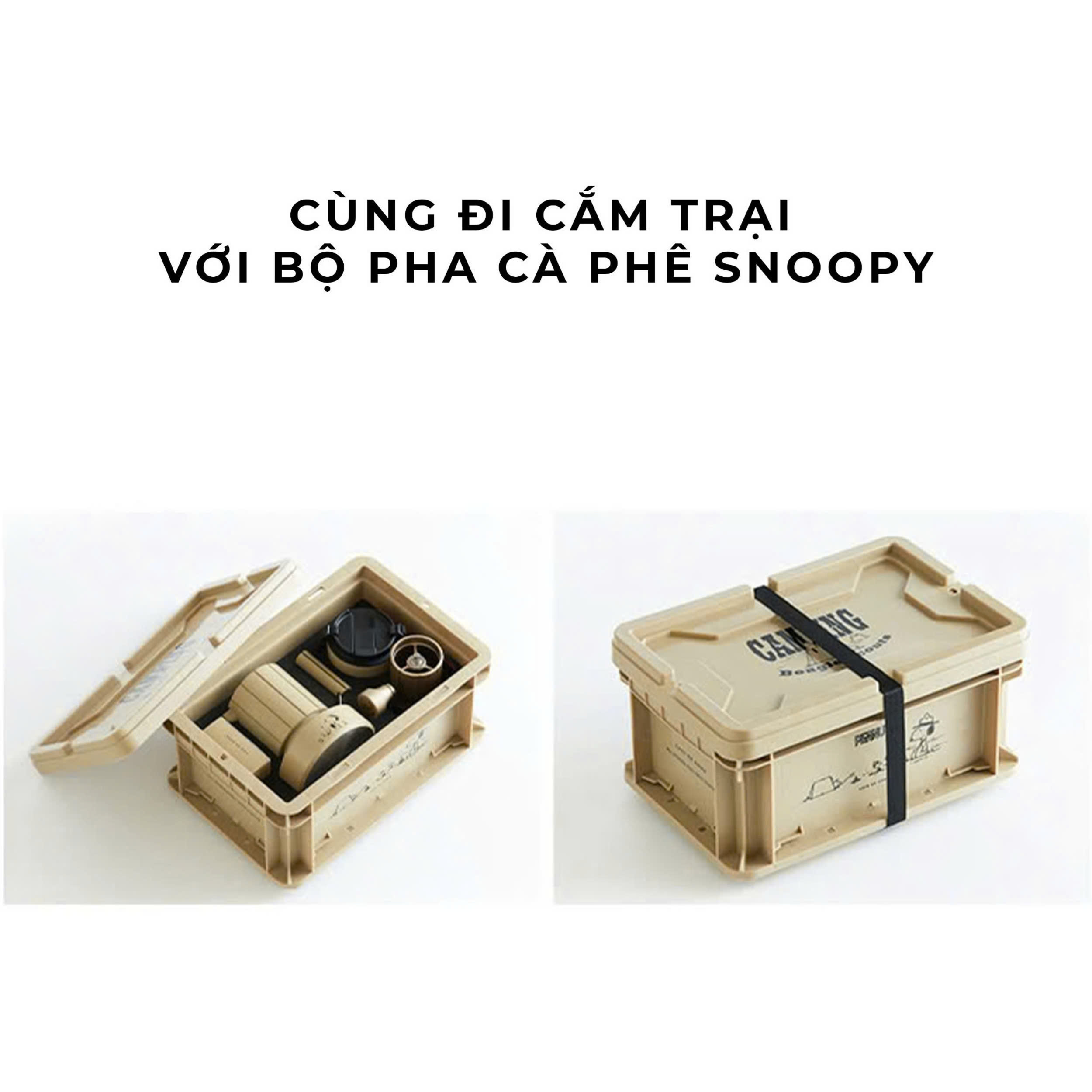 Bộ combo camping pha cà phê moka SNOOPY dã ngoại phượt có thùng Cafede Kona