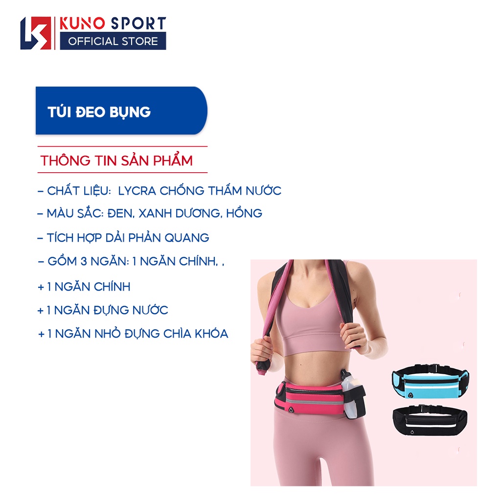Túi đeo bụng chạy bộ chống nước KUNOSPORT, đai đeo điện thoại chạy bộ phản quang cao cấp