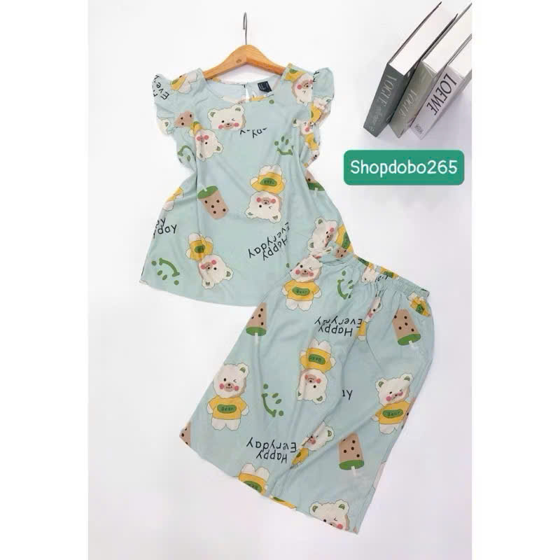 Đồ bộ nữ,đồ ngủ mặc nhà lửng tay cánh tiên vải lanh mềm,mát BL 169 hoạ tiết dễ thương size 45-70kg