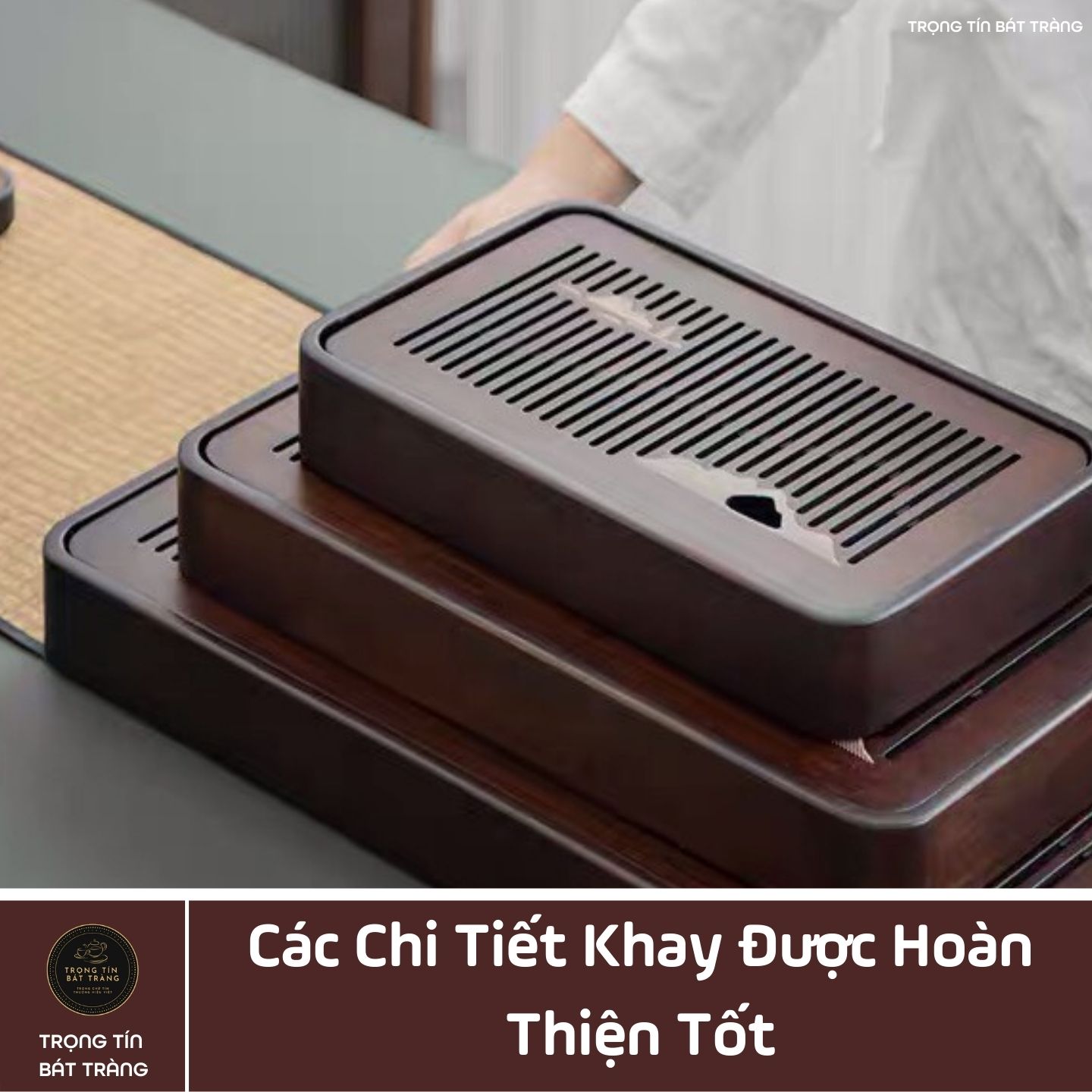 Khay Trà Tre Cao Cấp Hình Chữ Nhật  3 Kích Thước KT 61