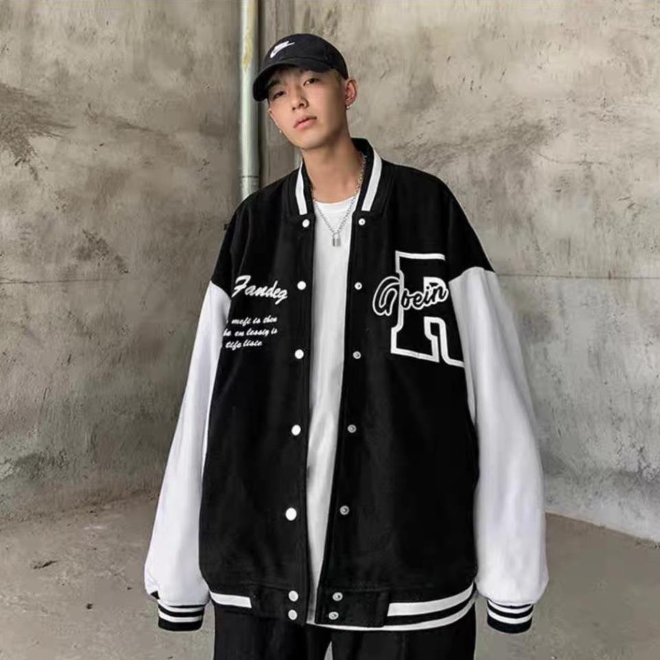 Áo khoác gió bomber Hàn Quốc 2 lớp in chữ chữ R trắng form rộng unisex, Áo Khoác Bomber Jackets Chất Dù 2 Lớp in Chữ R Phối Tay Form Rộng Unisex Nam Nữ Ulzzang