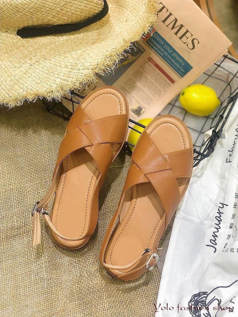 SB2_Sandal nữ quai chéo da mềm êm chân