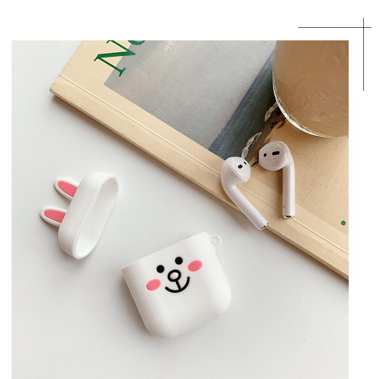 Airpods Case_Ốp Bảo Vệ Cho Airpods 1/2 hình Gấu Line Nâu và Thỏ Trắng _Tặng Kèm Móc Khóa Dây Da