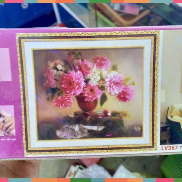 Tranh đính đá Bình hoa thược dược tuyệt đẹp