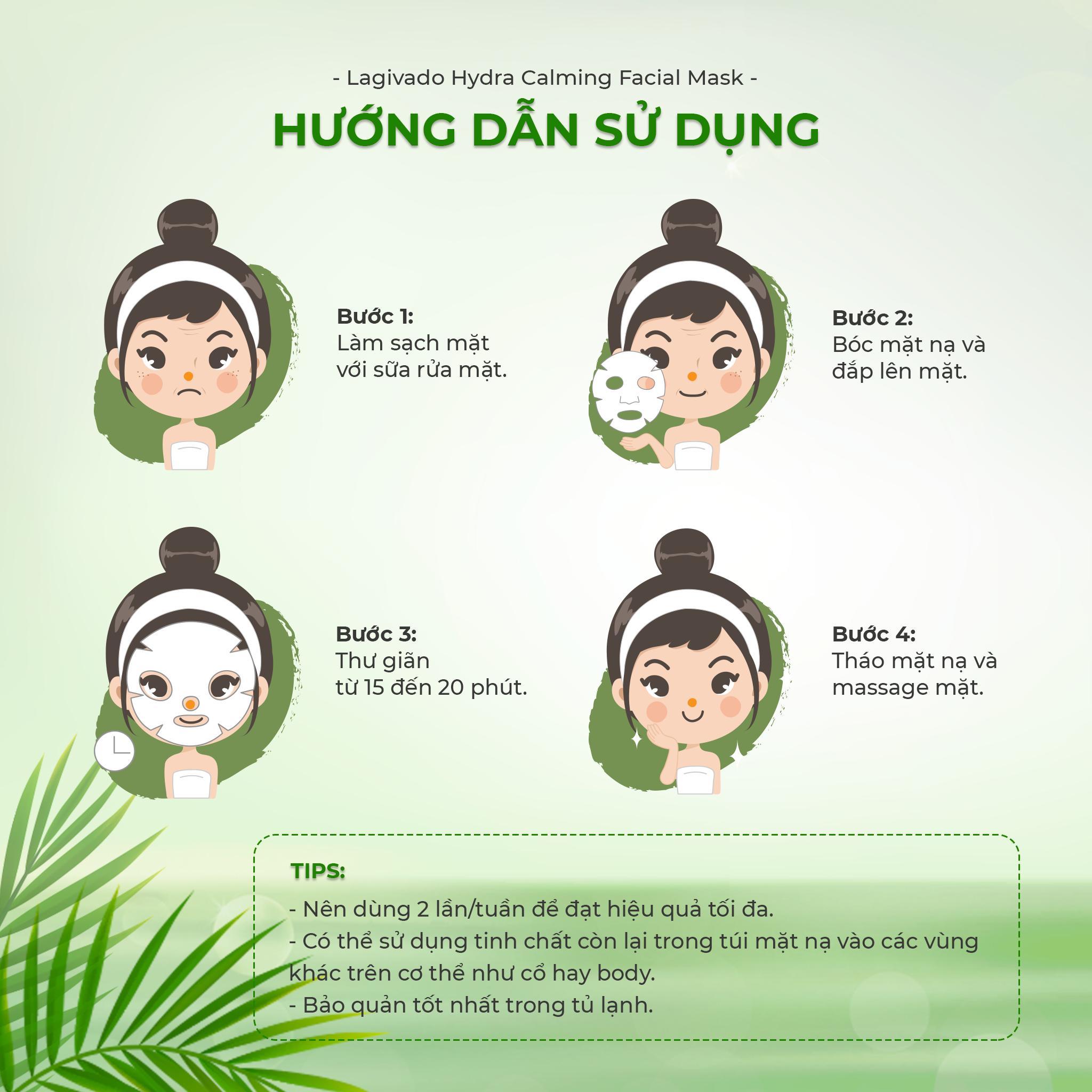 Combo 10 Mặt nạ dưỡng ẩm trắng da giúp kiềm dầu và mụn Hàn Quốc Lagivado Hydra Calming Facial Mask 23g/miếng