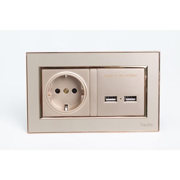 Ổ cắm chìm chuẩn Đức Tích Hợp 2 cổng USB TK-F66-108 Gold