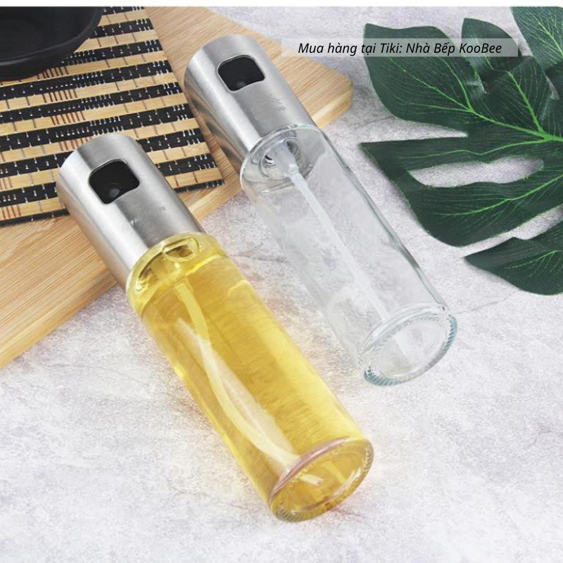Bình xịt dầu ăn dạng phun sương nắp inox cao cấp dung tích 100ml - Phụ kiện nồi chiên không dầu KooBee