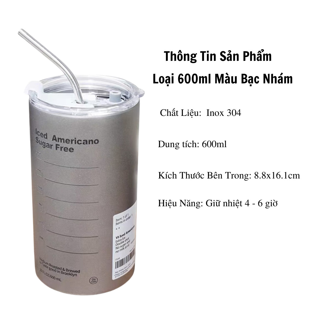 Bình Giữ Nhiệt - Hàng loại 1 - Chất liệu Inox 304 Có Tặng Kèm Ống Hút Dung Tích Từ 300ML Đến 600Ml Phong Cách Hiện Đại