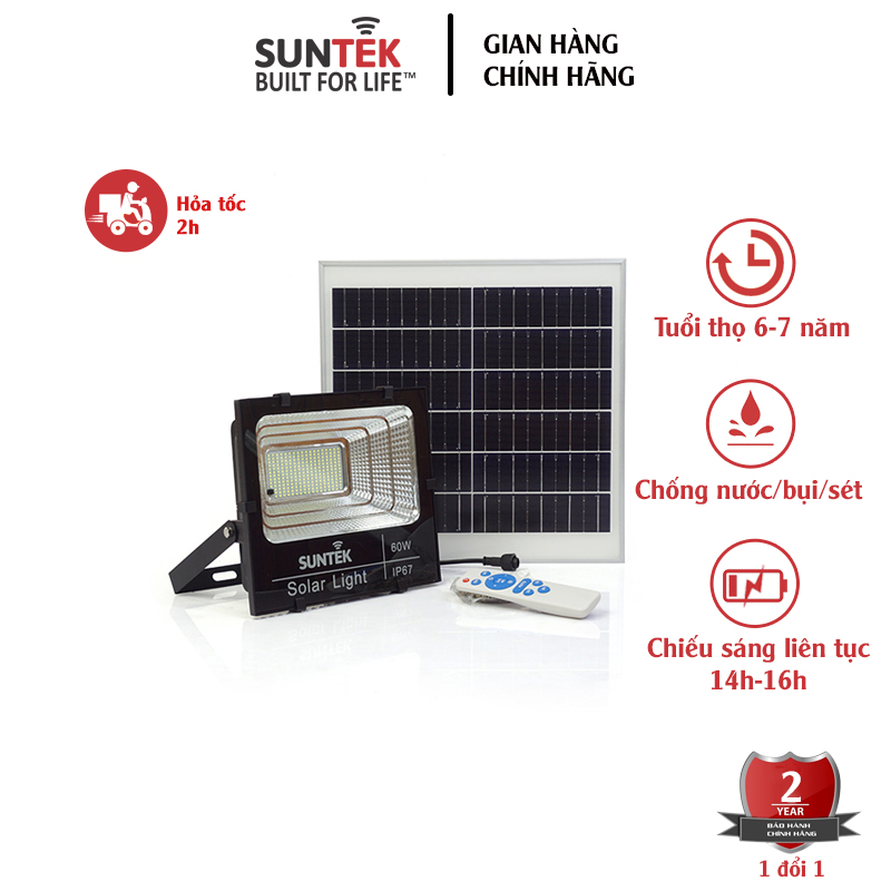 Đèn Pha Năng Lượng Mặt Trời SUNTEK LED Solar Light 60W - Hàng Chính Hãng