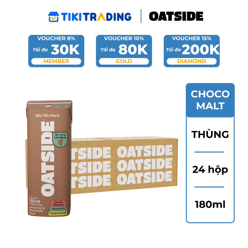 Thùng 24 hộp Sữa yến mạch OATSIDE vị Sô-cô-la Lúa Mạch 180ML