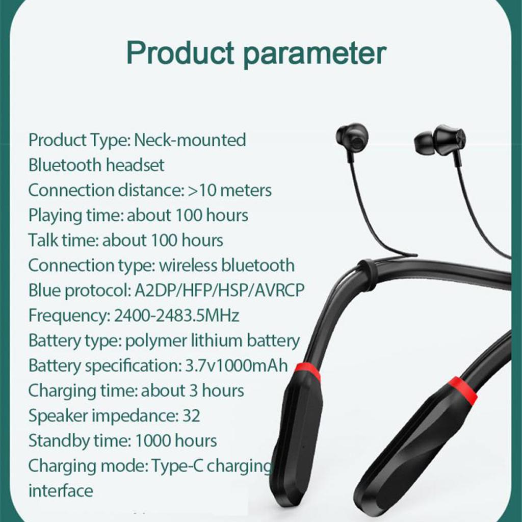 Sport Earphones Wireless Built-in Mic Bluetooth Headphones 1000mah Black