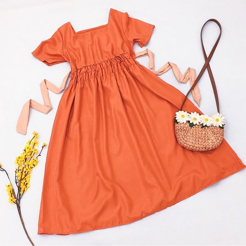 Đầm váy babydoll cam nơ sau (kèm hình thật)