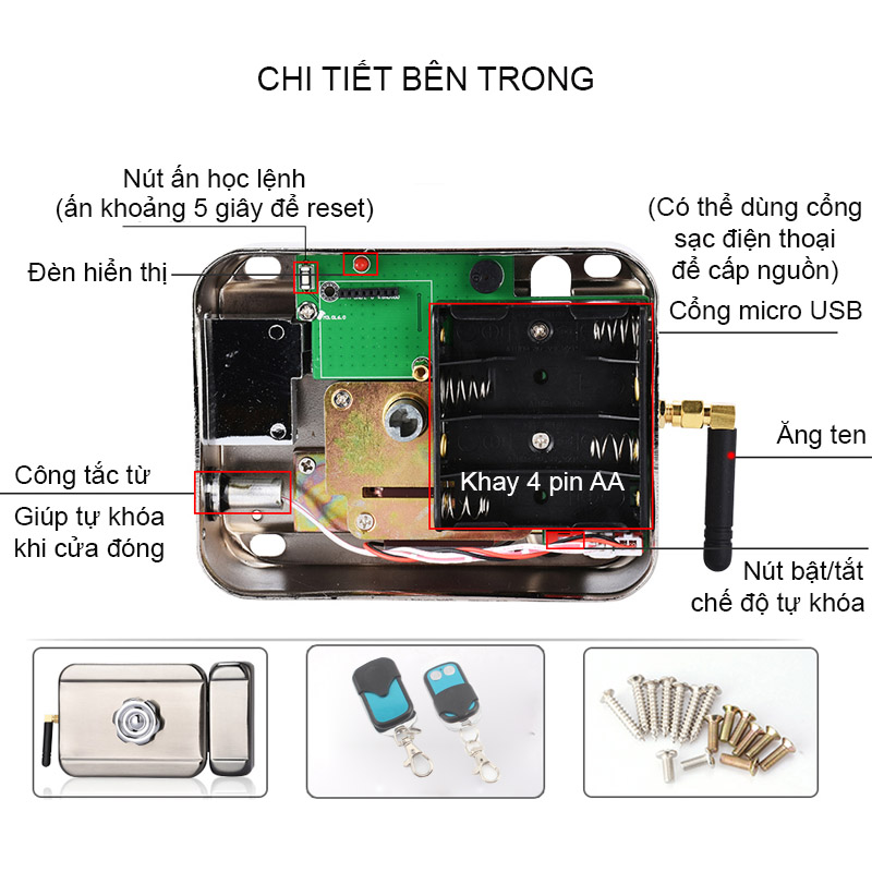 Khóa điện từ không dây R02 điều khiển từ xa kèm 2 remote 433mhz