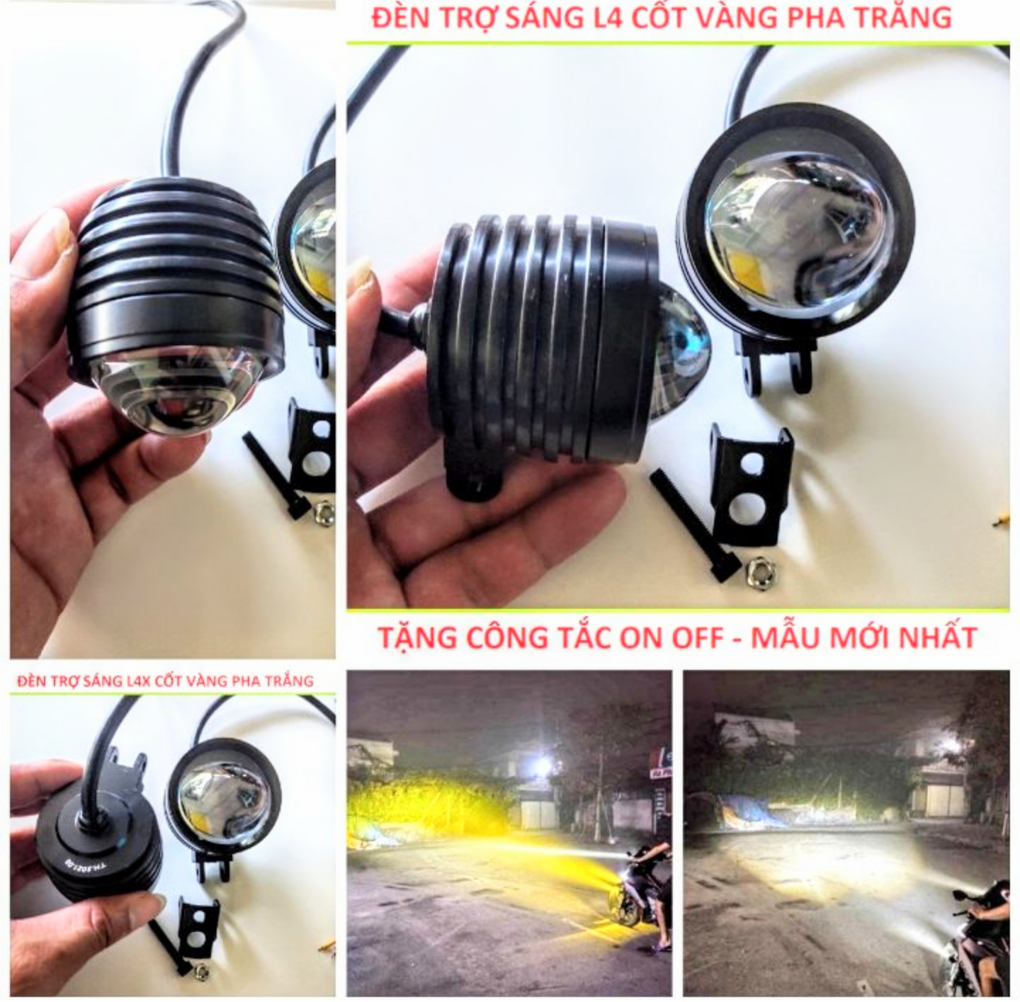 SIÊU SÁNG VỚI 1 ĐÈN TRỢ SÁNG L4 BI CẦU SÁNG 2 CHẾ ĐỘ TRẮNG VÀNG LẮP XE MÁY XE HƠI ÔTÔ MẪU MỚI HÀNG CHẤT LƯỢNG