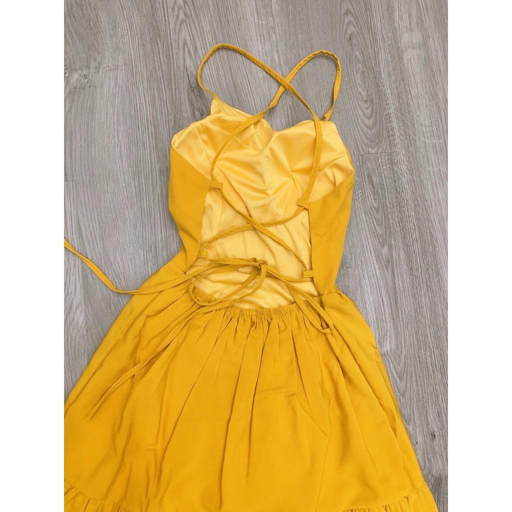 Đầm Maxi 2 Dây Dáng Xoè Màu Vàng, Hở Lưng Thích Hợp Cho Nàng Đi Biển Chụp Hình So Deep - KÈM ẢNH THẬT