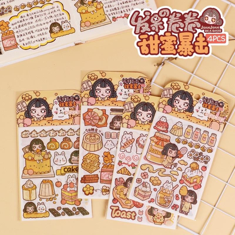 Set 4 tờ stickers nhiều chủ đề dễ thương xinh xắn