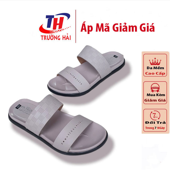 Dép nữ quai ngang hai dây màu kem Trường hải Đế Pu nhẹ cao 2.5cm thời trang nữ cao cấp N147K