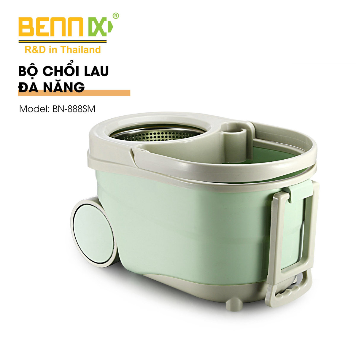 Bộ cây lau nhà cán Inox Bennix Thái Lan BN-888SM xoay 360 có bánh xe lớn