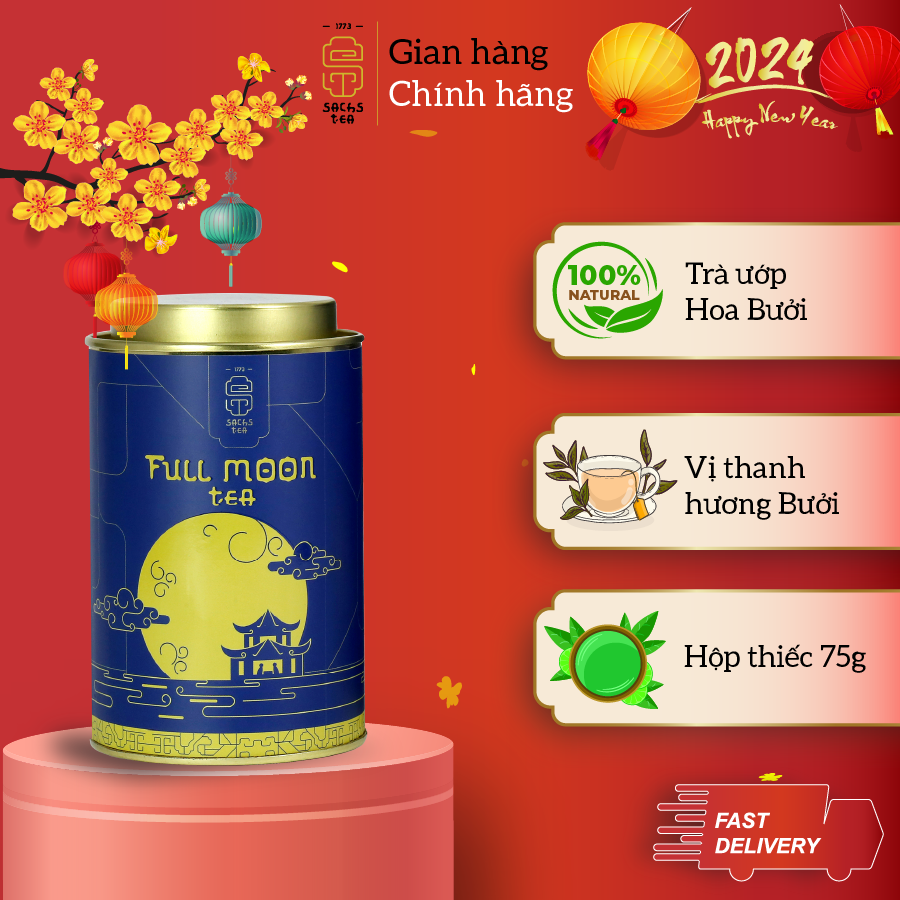 Trà hoa bưởi PFMT0075 SACHS TEA 1773 chè hữu cơ thái nguyên ướp hoa cao cấp 75g/hộp