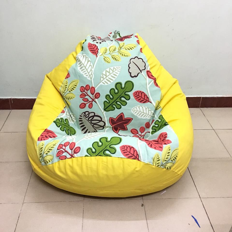 Ghế xốp dáng lê TONE VÀNG , cỡ M, thô canvas phối kaki vàng