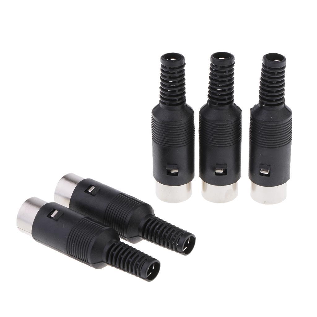 5 pieces 5 Pin DIN Plug Connectors with Non-Slip Handle Male Black