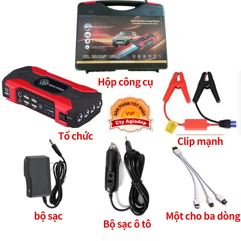 Bộ kích điện khẩn cấp JX-27 cho xe hơi cao cấp - Dung lượng cao - Đa chức năng - Sạc dự phòng - Đèn LED khẩn cấp