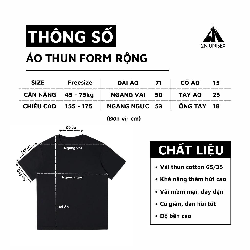 Áo phông nam nữ form rộng 2N Unisex thun cotton thêu bông xù 1994 trắng/đen