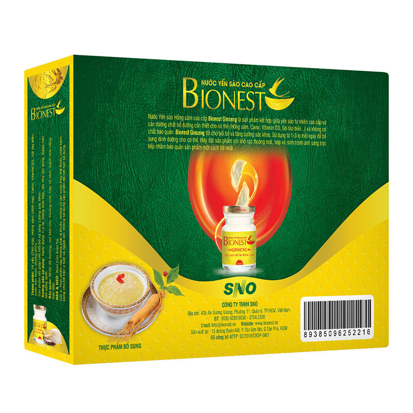 Hộp Yến sào Bionest Ginseng hồng sâm cao cấp - hộp 6 lọ