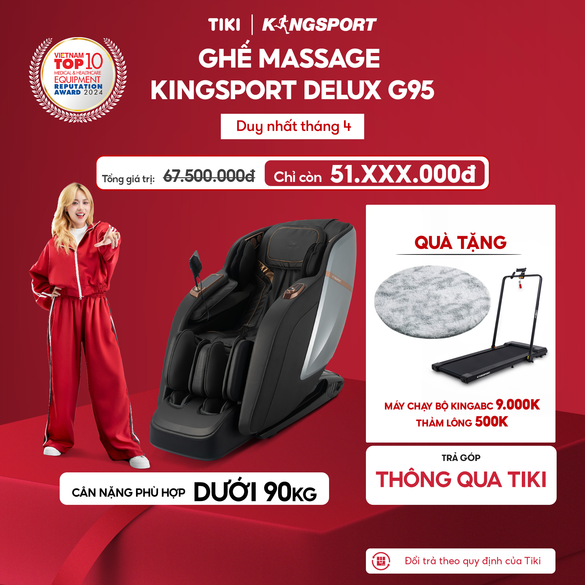 CHỈ GIAO MIỀN NAM I Ghế massage KINGSPORT G95 cao cấp, công nghệ massage 3D Ultra,  công nghệ lọc khí Ion âm, massage từ tính lòng bàn tay