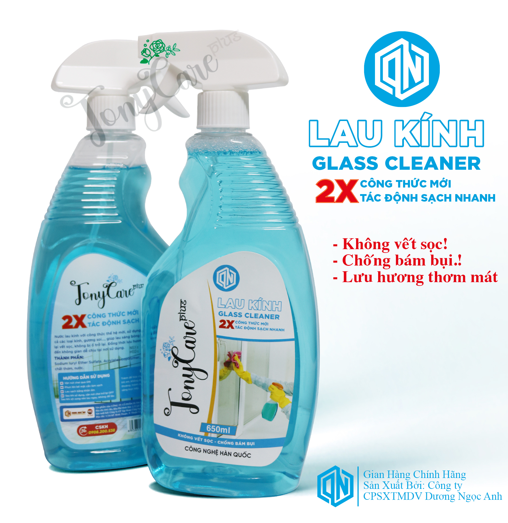 Nước lau kính Tonycare 650ml – Sạch bóng, chống bám bụi, không để lại vệt – Chính hãng Tonycare