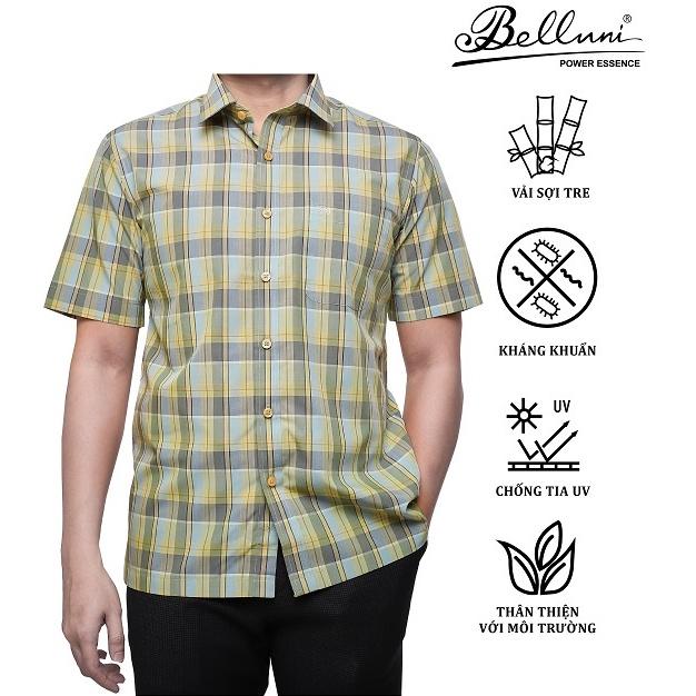 Áo sơ mi nam ngắn tay BELLUNI chất tre vải sọc caro mới lạ - ABN.BP.BE.202.YG4