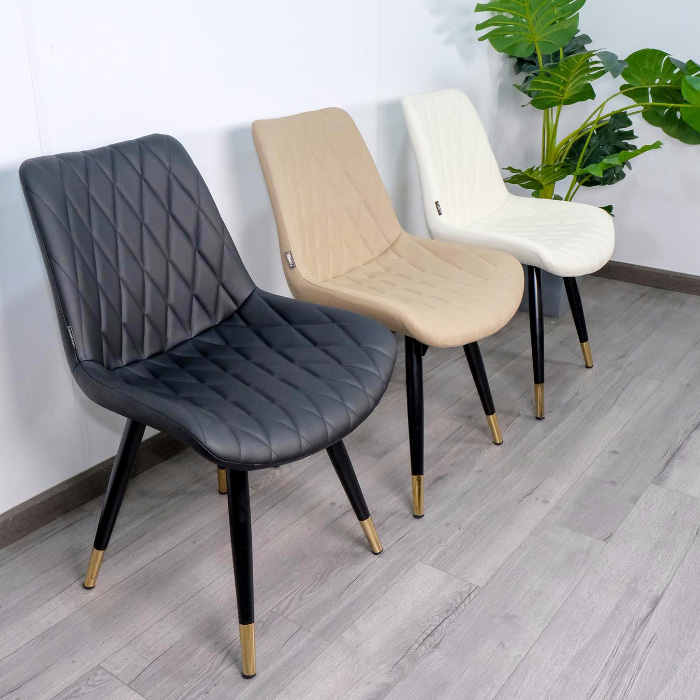 Ghế phòng ăn LUX Ghế tiếp khách ghế cafe thân bọc nệm da / simili chân thép sơn tĩnh điện bọc ống đồng đẹp cao cấp hiện đại HCM
