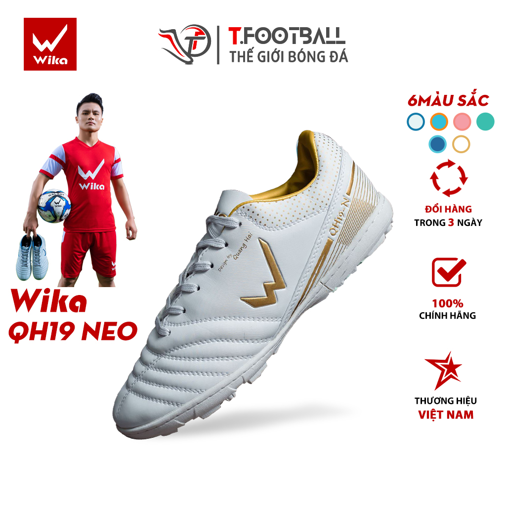Giày Đá Bóng WIKA QH19 NEO Chính Hãng Da Microfiber Cao Cấp Đinh Dăm TF Bám Sân – Trắng vàng – 40