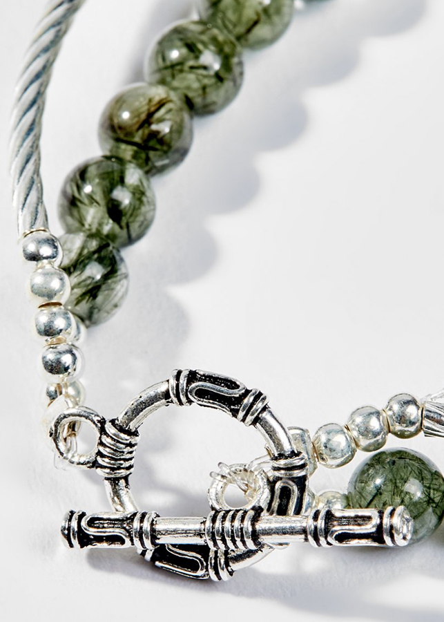 Vòng Tay Phong Thủy 2 Lines Nữ Đá Thạch Anh Tóc Xanh Phối Charm Hoa  Mệnh Mộc, Hỏa Ngọc Quý Gemstones