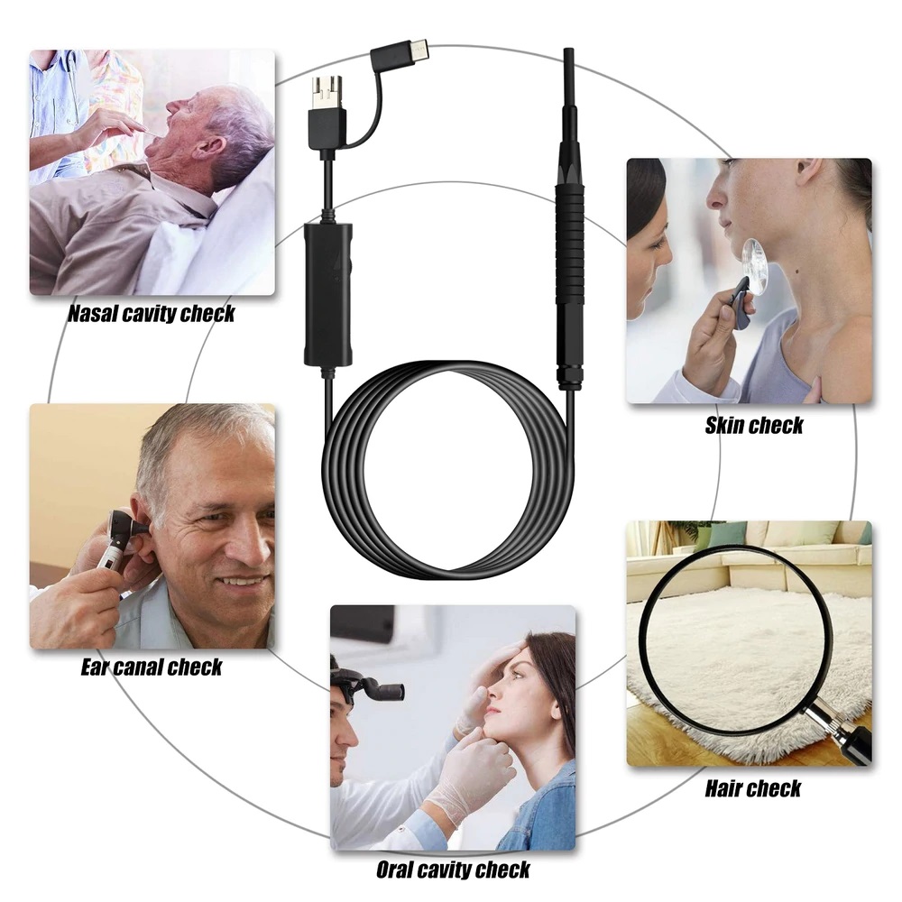 ROGTZ - Camera Nội Soi Tai Mũi Họng AN103 Hình Ảnh HD Sắc Nét Tích Hợp Đèn LED Tiện Ích 3 Trong 1 USB Micro USB TypeC Kết Nối Dễ Dàng Android Window Bộ Đầu Lấy Ráy Tai Sức Khỏe Tai Mũi Họng Tại Nhà Trẻ Em  Phụ Huynh - Hàng Chính Hãng