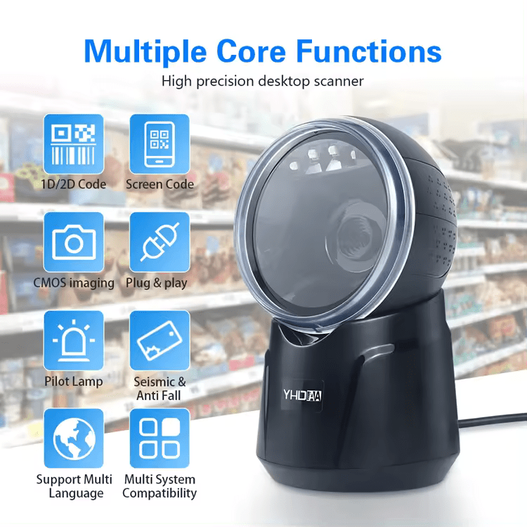 Máy quét mã vạch để bàn YHD 9700D dùng dây trực tiếp - quét mã QRCODE (2D) và mã dẹt BARCODE (1D) - đọc được tiếng việt - Hàng Nhập Khẩu