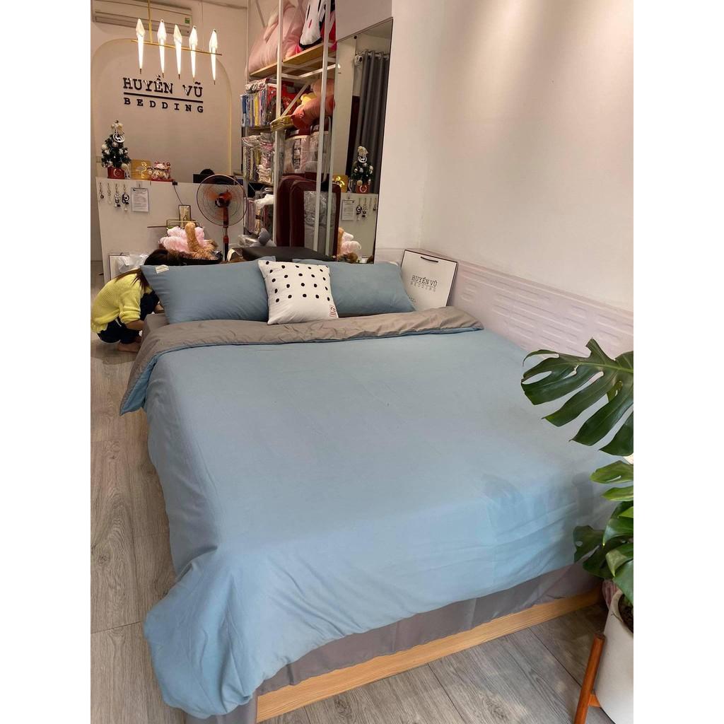 Bộ chăn ga gối cotton TC màu đỏ pha ghi
