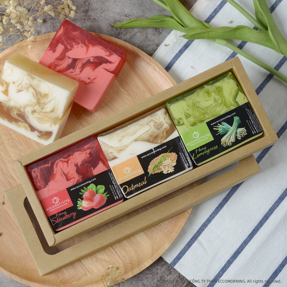 Hộp Quà 3 Xà Bông Thiên Nhiên Handmade eccomorning Hình Vuông - Soap Gift Set 3pcs