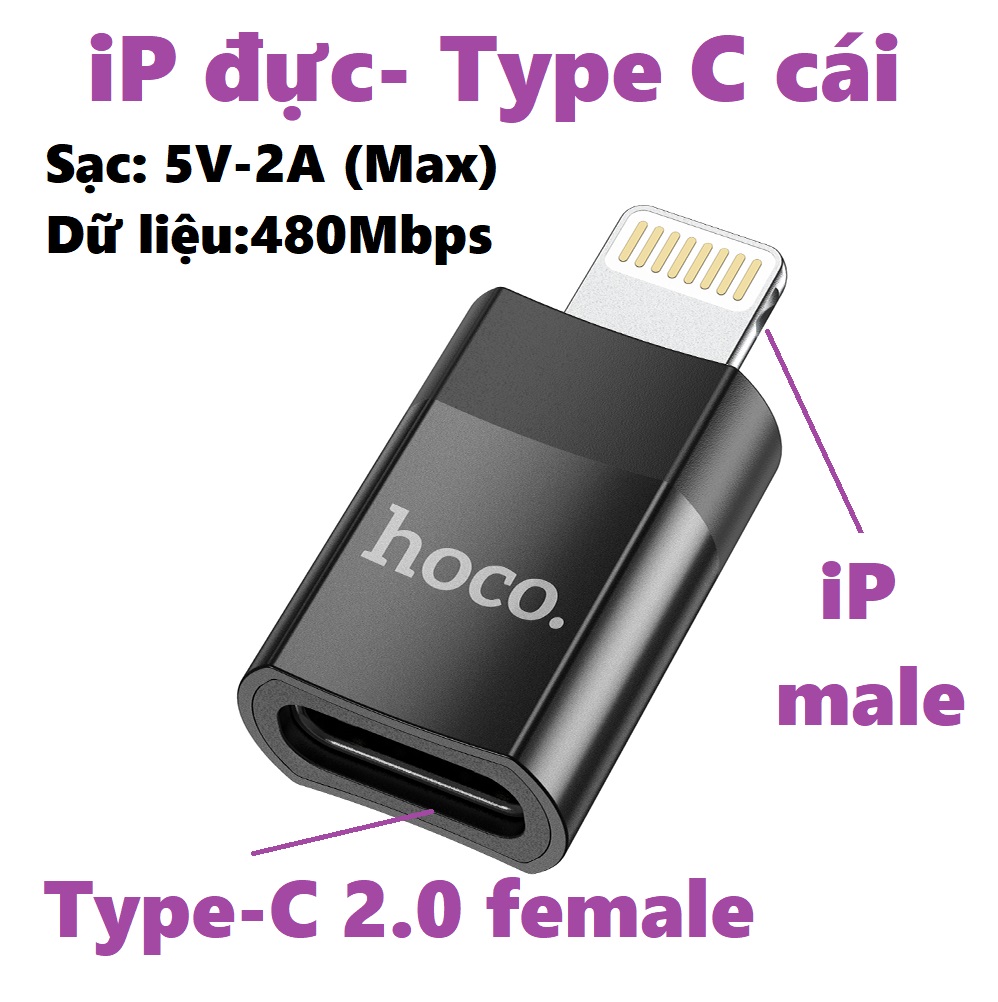 Đầu chuyển type C sang USB 3.0 / iP hỗ trợ OTG cho điện thoại tablet laptop hoco UA17 _ hàng chính hãng