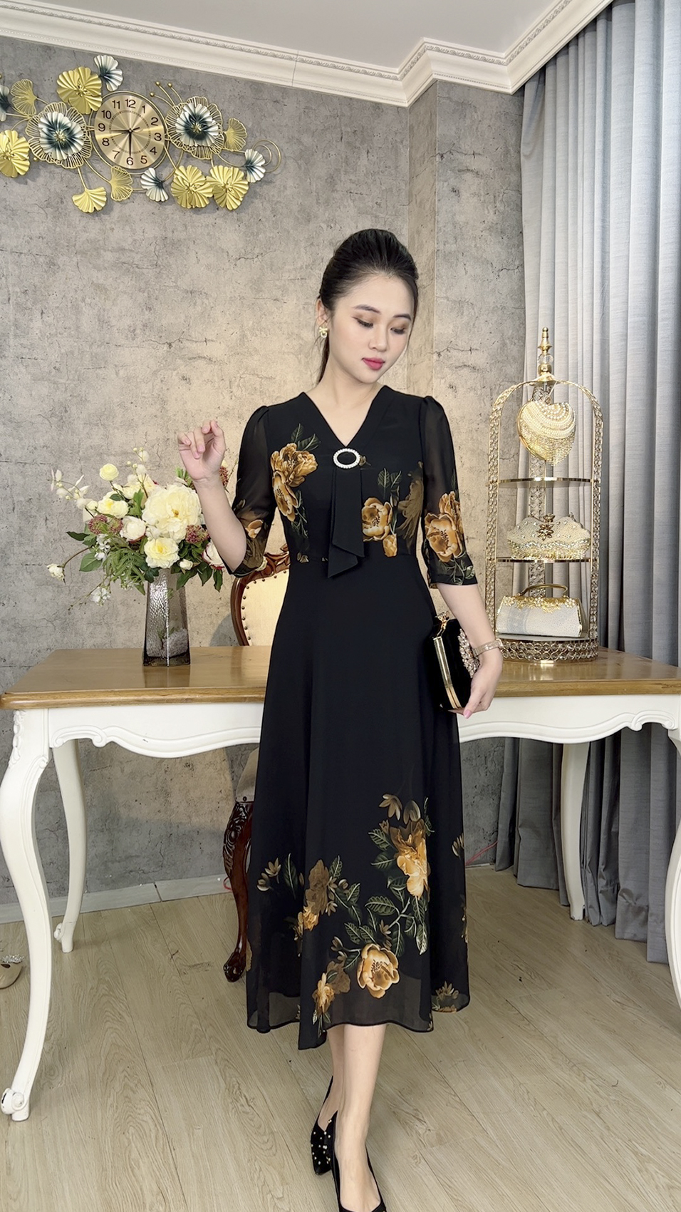Đầm Trung Niên [ Linh Trà ] (TM 1143) Trẻ Trung Thiết Kế Trang Nhã Thanh Lịch Bigsize Đi Làm Đi Tiệc Cho Bà Cho Mẹ U50