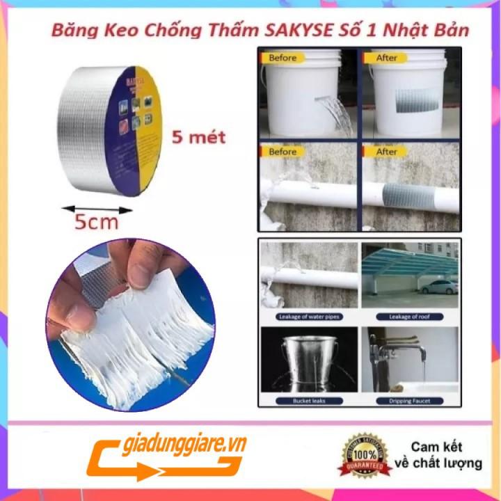 BĂNG KEO CHỐNG THẤM (Khổ 5cm x 5m) Siêu dính, dùng trên mọi vật liệu, chống chịu mọi thời tiết