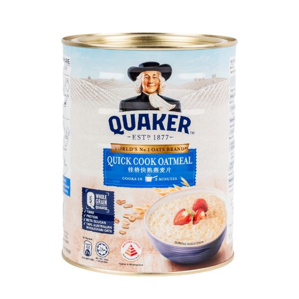 Yến Mạch Nghiền Hiệu Quaker Quick Cook Oatmeal Màu Xanh -  Hộp Thiếc 800Gram [ Nhập Khẩu ]